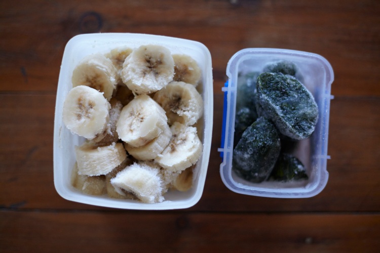 Frozen banana & herb ice cubes